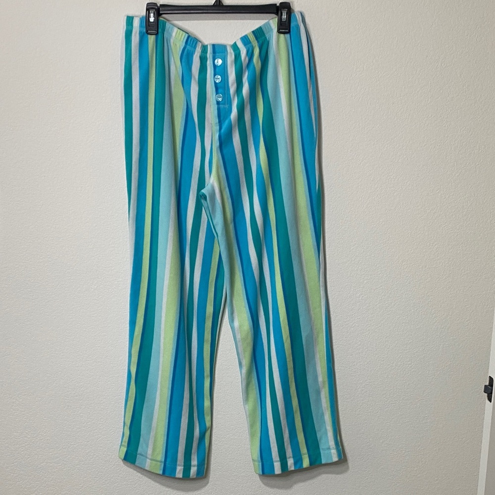 Soft Retro Vintage Cozy Striped Intimates Sleepwear Fleece Pajama Pants Large